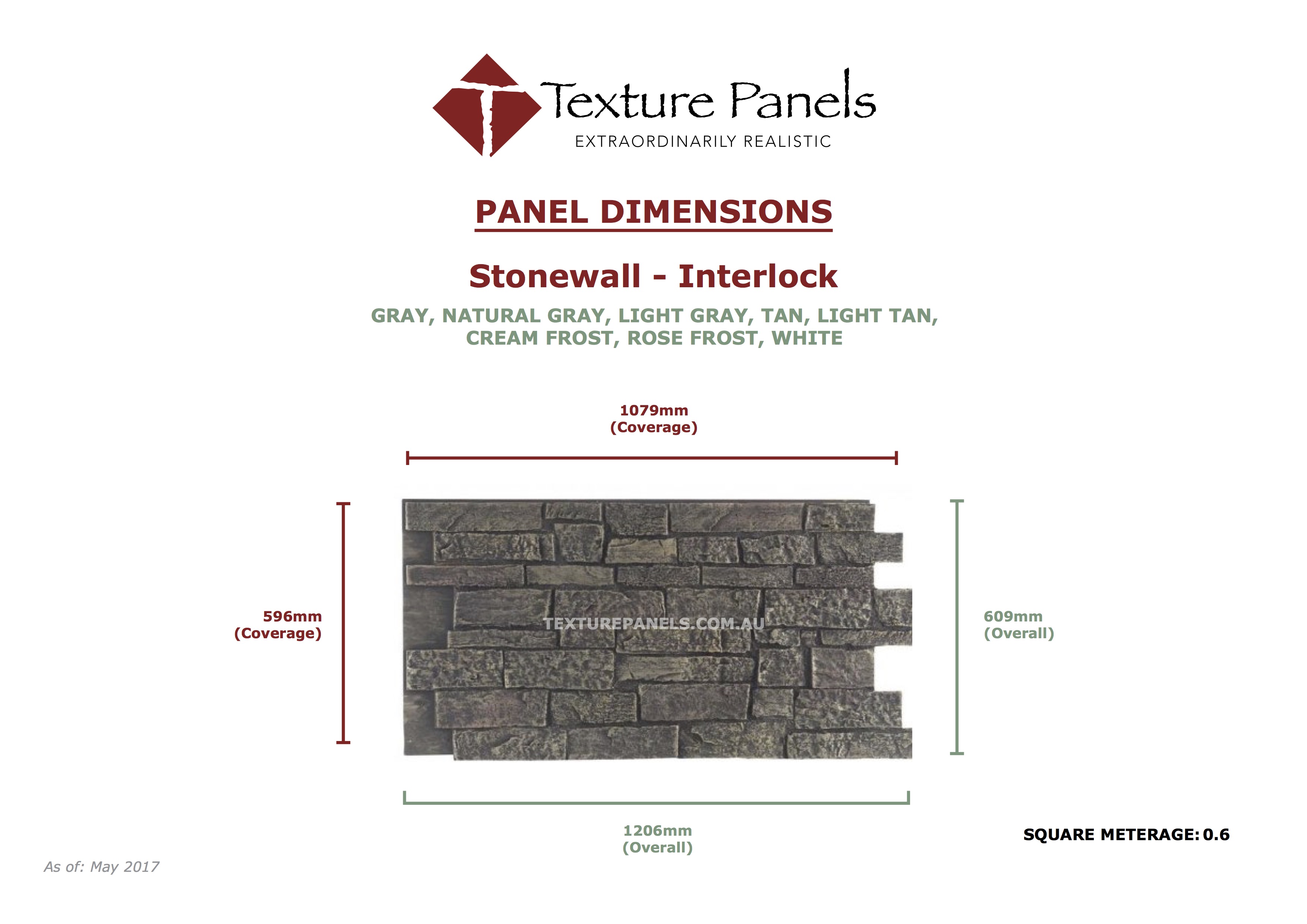 Stonewall Faux Wall Panels Cream Frost Dimensions